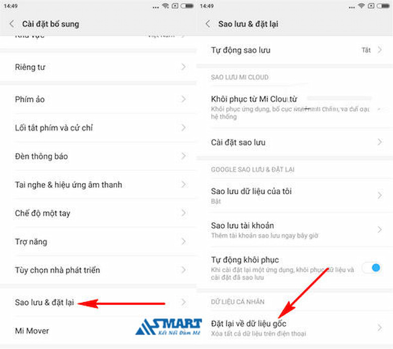 Khôi phục cài đặt gốc điện thoại Android
