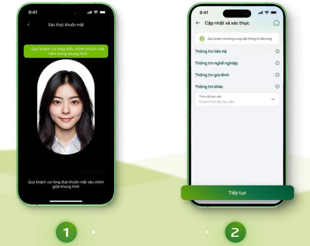 Bước 5: Xác thực dữ liệu khuôn mặt và cập nhật thông tin theo yêu cầu và chọn “Tiếp tục”
