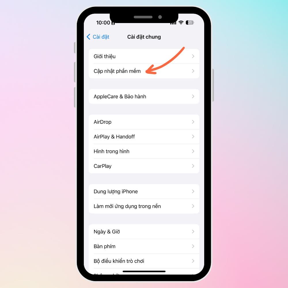 Bước 4. Chọn mục Cập nhật phần mềm