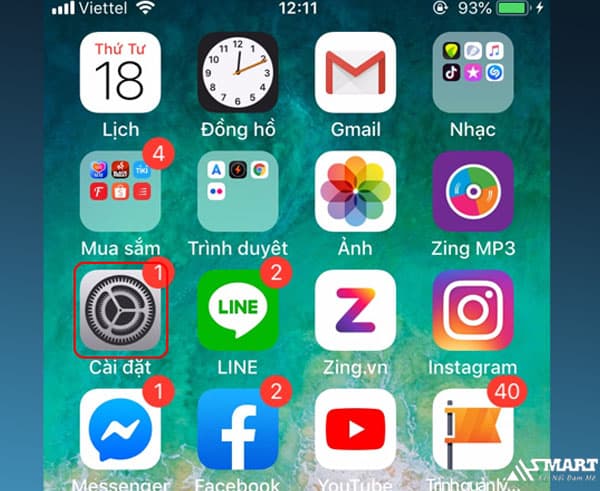 Bước 1: Bạn vào Cài đặt.