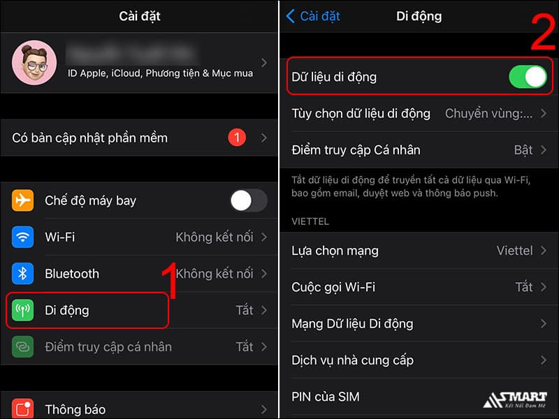 Bước 3: Cuối cùng bạn bật Dữ liệu di động