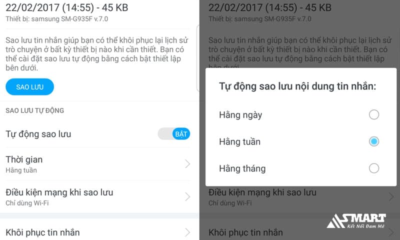 Bật tính năng tự động Sao lưu