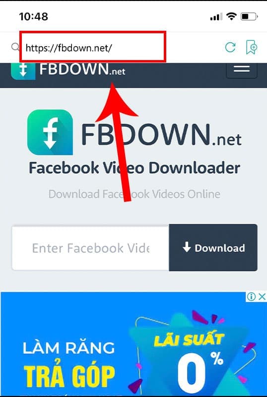 Bước 2: Truy cập vào trang fbdown.net