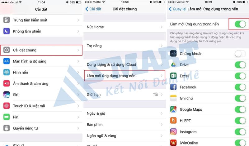 Tắt chế độ làm việc dưới nền, GPS