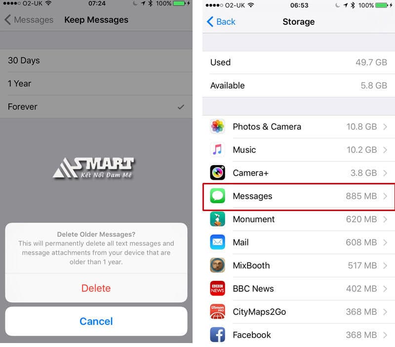 Cách xóa tin nhắn trong một khoảng thời gian trên iPhone