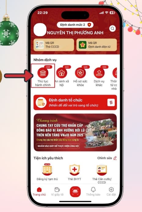 Bước 2: Click vào mục “Thủ tục hành chính”