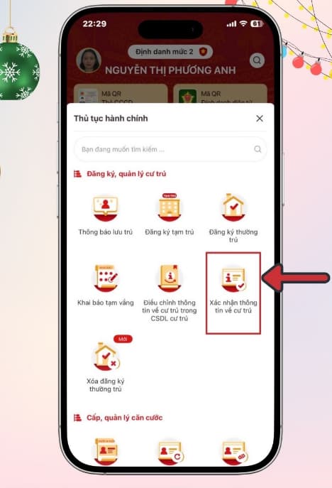 Bước 3: Chọn dịch vụ “Xác nhận thông tin về cư trú”